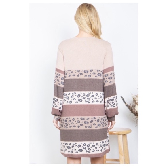 🤎LAST1️⃣🤎New Adorable Color Block Leopard Print Rib Knit Dress - Picture 3 of 8